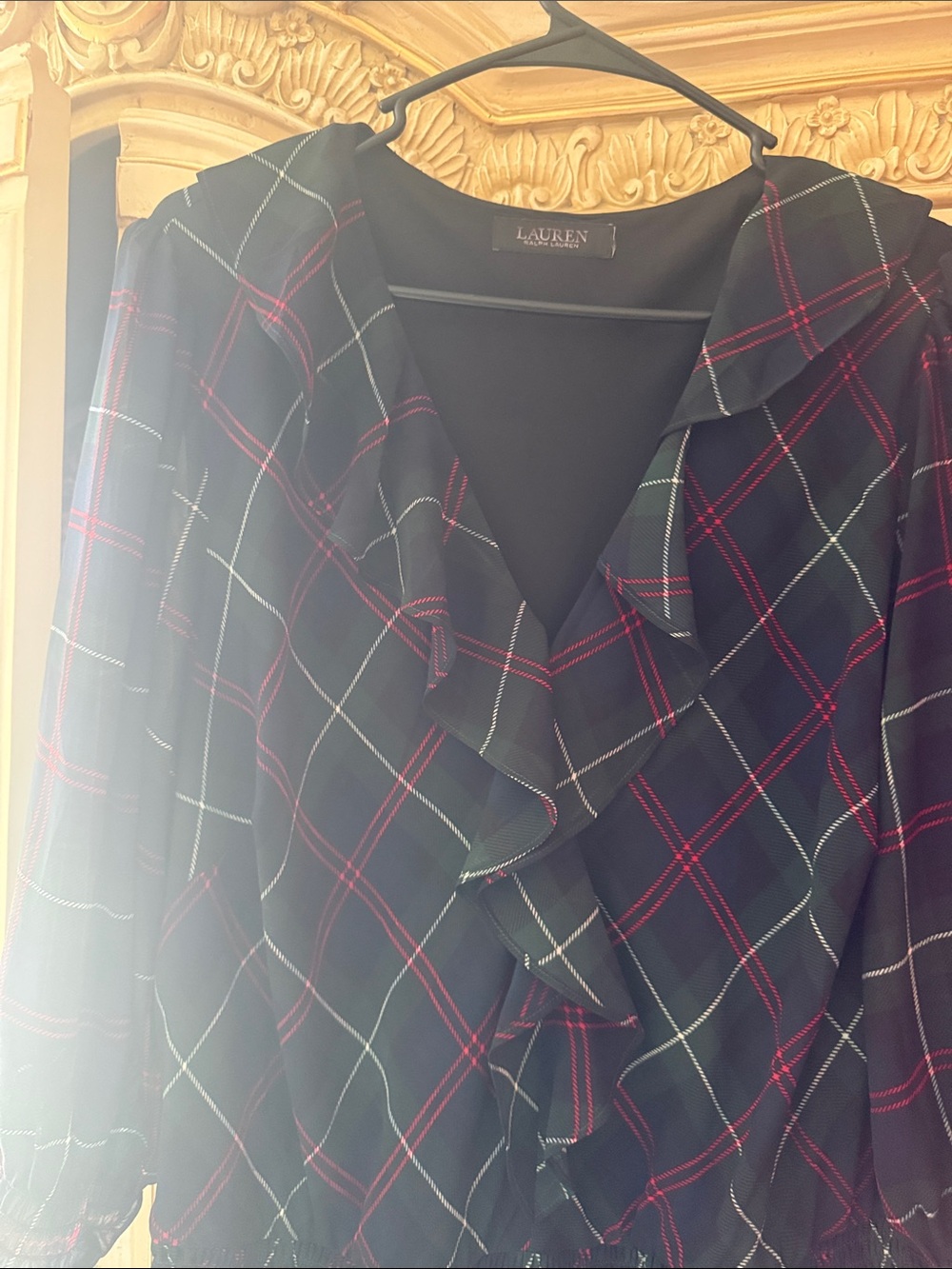 Lauren Ralph Lauren Black Plaid Ruffle-Front Midi Dress - Picture 3 of 10
